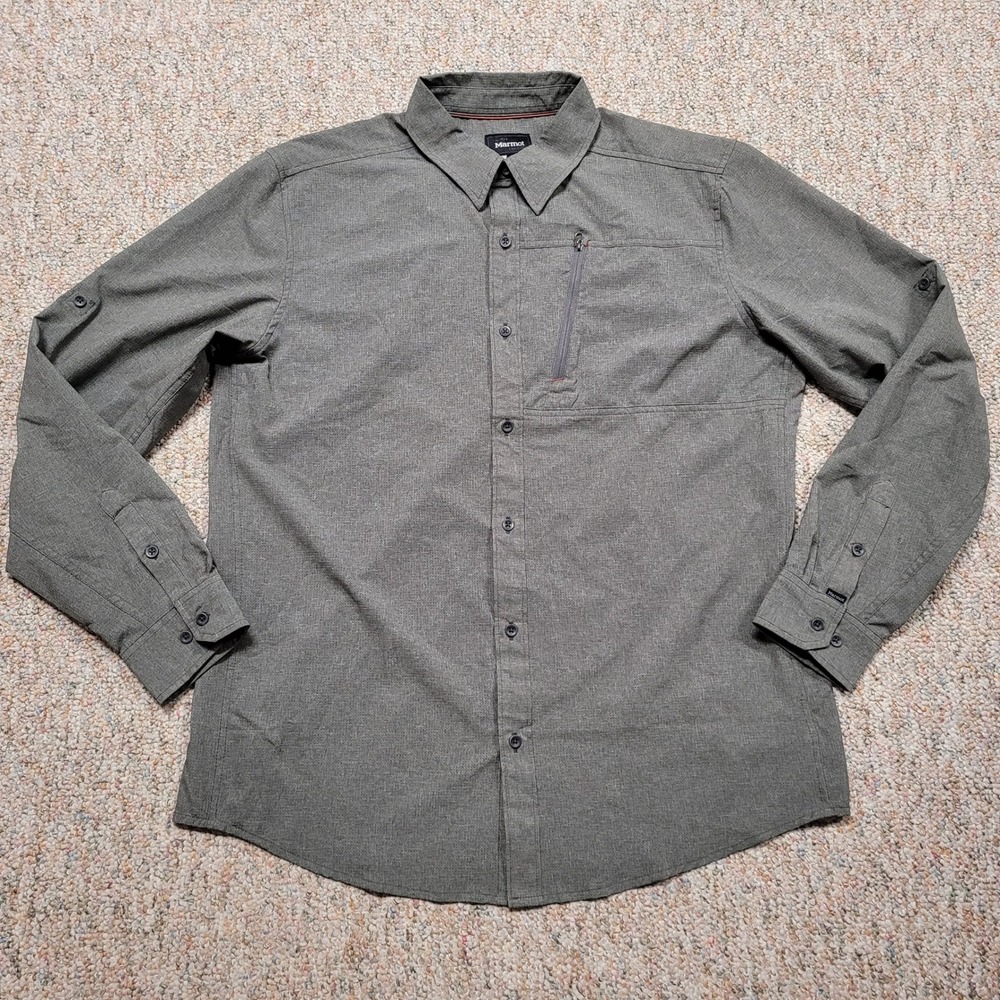 Marmot Button Up Shirt Mens XL Gray Long Sleeve Hiking Outdoor Travel Vented